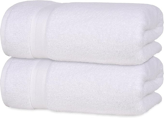 Quick-Dry, Soft & High Absorbent Jumbo Bath Sheet 35"x70" Cotton Turkish Bath Towel Set of 2 | Daily Use 100% Cotton for Bathroom, Gym & More | Bathroom Towels Set (2 Pcs, White)