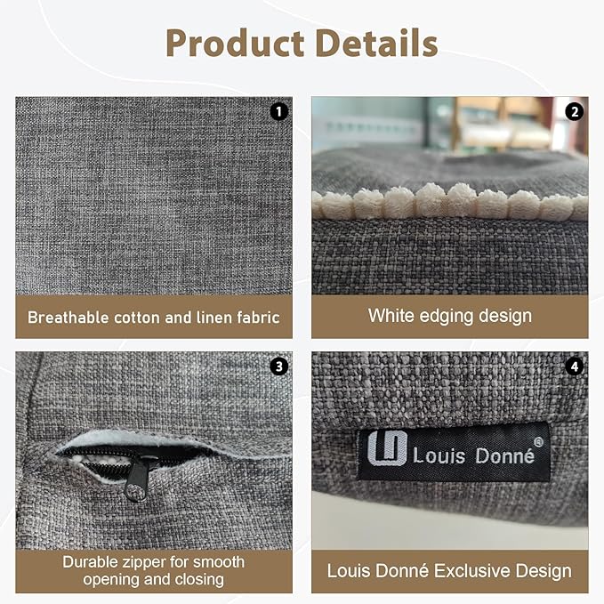 Louis Donné 45x45 Small Square Foot Rest Pouf Cover - Stool Cover for Ottoman, Washable Pet Friendly Storage Bag for Clothes Toys, Breathable Eco-Friendly Durable Wrinkle Resistant Boho Cotton
