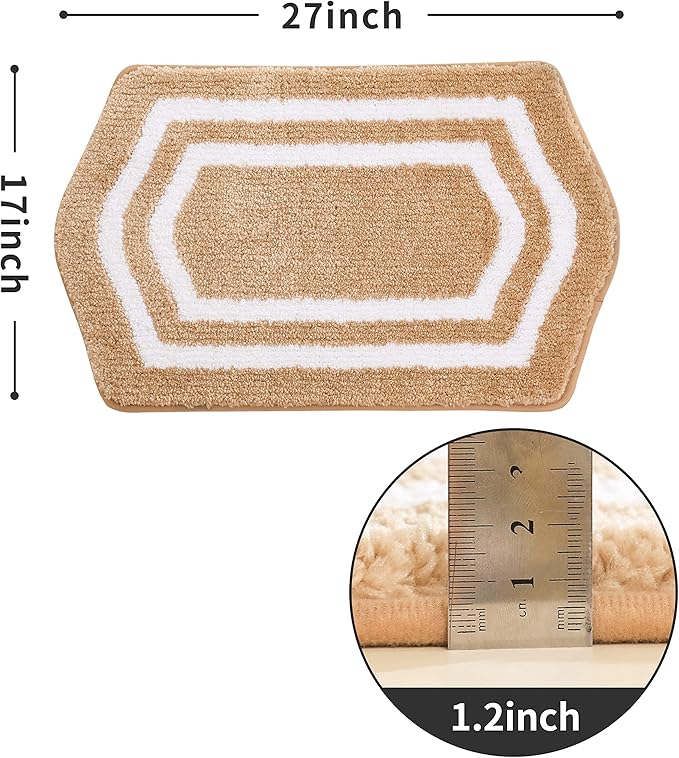 COSY HOMEER Extra Thick Bath Rugs - Anti-Slip Bath Linen Sets Mats Soft Plush 100% Strong Polyester Mat Living Room Bathroom Water Absorbent(Beige,17x27 - Inches)