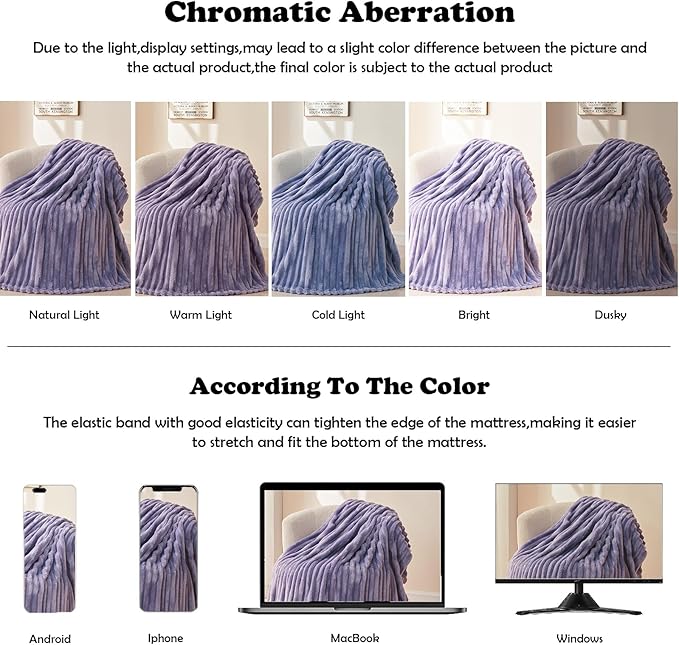 NEWCOSPLAY Super Soft King Blanket Lavender Premium Silky Flannel Fleece 3D Ribbed Jacquard Lightweight Bed Blanket All Season Use (Lavender Ribbed, King(90"x110"))