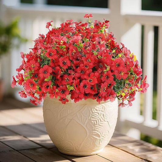 Artificial Flowers Outdoor, Faux Silk Flowers Plastic Plants for Outdoors Indoor Outside Front Porch Hanging Planter Window Box Garden Home Decoration, 14 Bundles(Red)