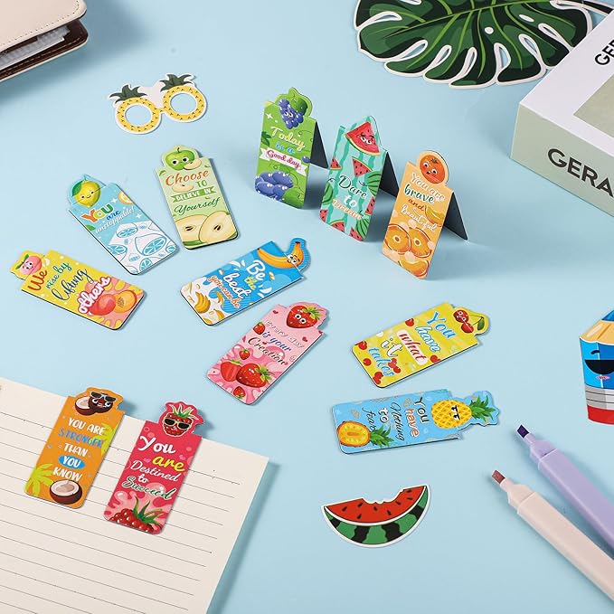 12pcs Magnetic Bookmarks, Cute Fruit Magnet Page Markers Page Holders Bookmarks Funny Fruit Double Sided Magnet Book Markers Holders for Students Teachers Reading Party Favors