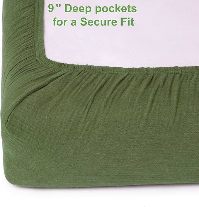 Muslin Fitted Crib Sheets for Girls & Boys-2 Pack 28"x 52" Soft Baby Mattress Sheet-No Slip Boho Neutral Breathable Toddler Cotton Bedding Olive Green & Beige Colors
