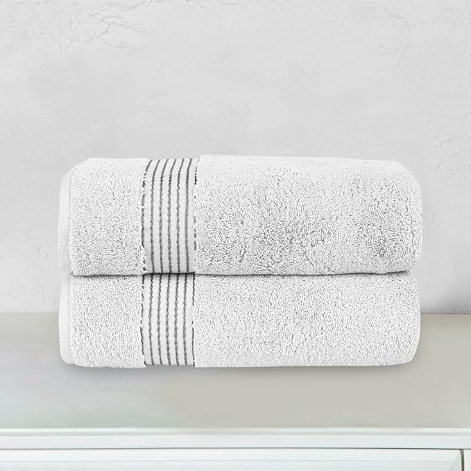 Elegant Comfort Premium Turkish Cotton 2 Pack Bath Towel Set - 27 x 54 inch, Luxurious Hotel Spa Quality 100% Turkish Cotton 2PC Bath Towel Set - Highly Absorbent - Soft Bathroom Towels, White/Gray