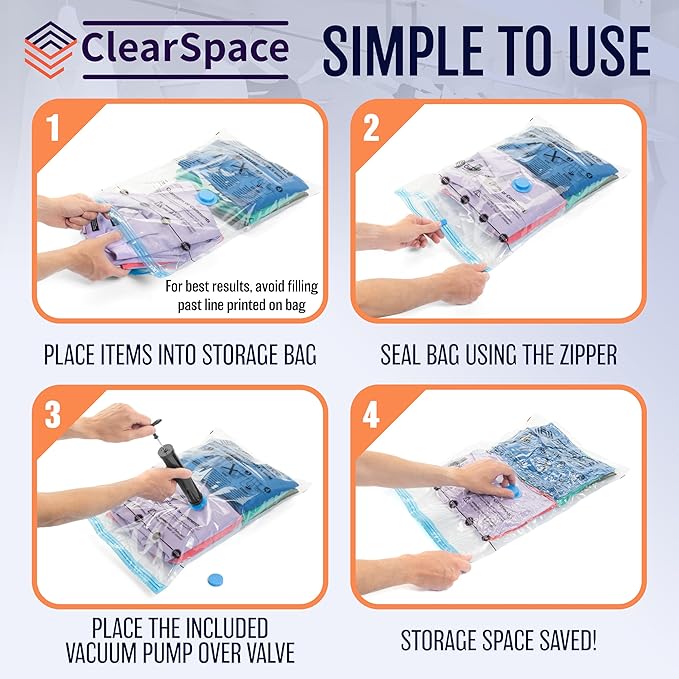 Vacuum Seal Bags for Clothing Travel, 10 Medium - Space Saver Vacuum Storage Bags, Blanket & Clothes Storage Bags Vacuum Sealed – Hand Pump Included, Bolsas Para Guardar Ropa Al Vacío