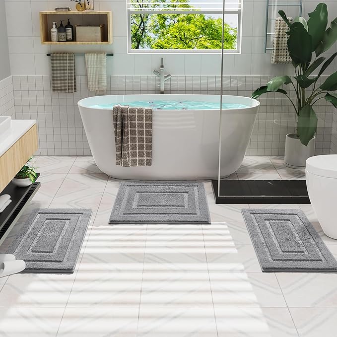 HOMORE Grey Bathroom Rug 24x36 Inch Soft Absorbent Microfiber Bathroom Runner Rug, Washable Bath Runners Rugs for Bathrooms Non Slip Bath Rugs for Shower Tub