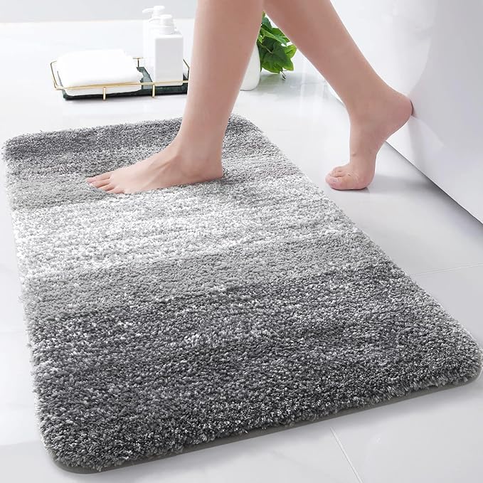 Arotive Microfiber Bathroom Rugs, Shaggy Soft and Absorbent Bath Rug, Non-Slip, Thick Plush Machine Washable Dry Bath Mats for Bathroom, Tub and Shower, 24x16, Grey