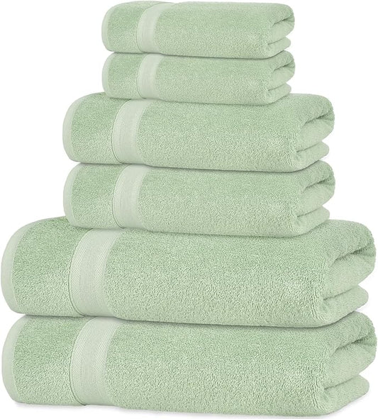 Quick-Dry, Soft & High Absorbent Bath Towels Cotton Turkish Bath Towel Set of 6 | Daily Use 100% Cotton Towels for Bathroom, Gym & More | Bathroom Towels Set (6 Pcs, Green)