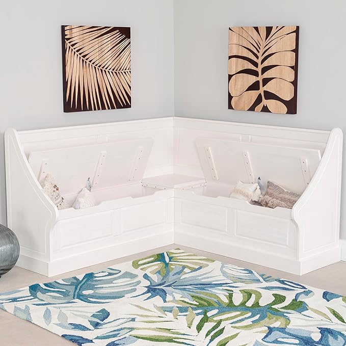 Linon Harris White Corner Breakfast Nook - Nook Only, Table is NOT included! 20.88D x 61.88W x 36.63H in