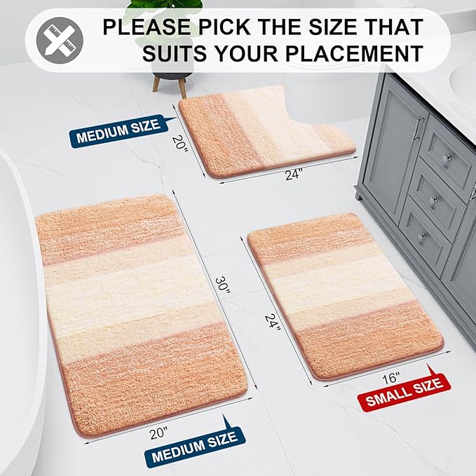 Arotive Microfiber Bathroom Rugs, Shaggy Soft and Absorbent Bath Rug, Non-Slip, Thick Plush Machine Washable Dry Bath Mats for Bathroom, Tub and Shower, 24x16, Peach