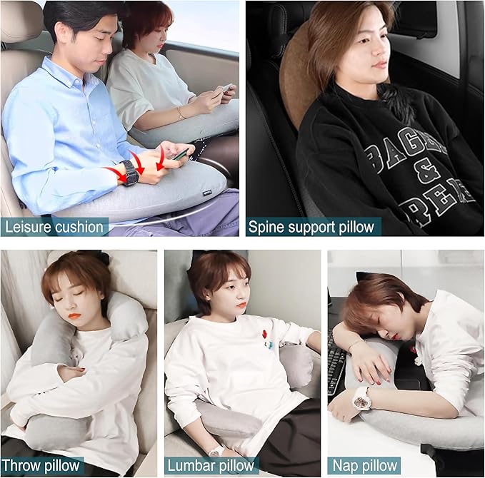 Travel Neck Body Pillow for Car Sleeping, Travel Gifts J Pillow Road Trip Essentials for Adults Kids, Neck&Spine Support Pillows for Comfortable Long Drives (Grey)