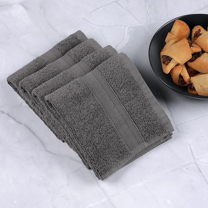 Quick-Dry, Soft & High Absorbent Fingertip Towels for Bathroom Cotton Soft Feel Fingertip Towels 11"x17" | Daily Use 100% Cotton Towels for Bathroom, Gym & More | (4 Pcs, Grey)