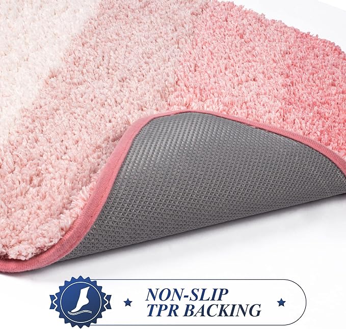 Walensee Contour Bath Rug (20 x 24, Ombre Pink) Non-Slip Water Absorbent Soft Microfiber Shaggy U-Shape Toilet Rug