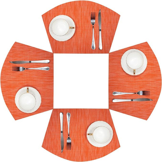 SHACOS Small Round Table Placemats Set of 4 Wedge Placemats Heat Resistant Woven Vinyl Table Mats Wipe Clean (4, Orange)