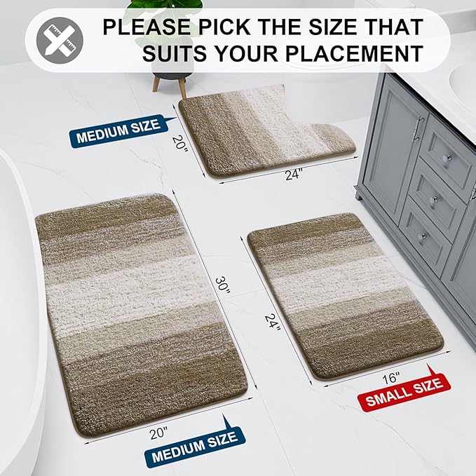Arotive Microfiber Bathroom Rugs, Shaggy Soft and Absorbent Bath Rug, Non-Slip, Thick Plush Machine Washable Dry Bath Mats for Bathroom, Tub and Shower, 36x24, Coffee