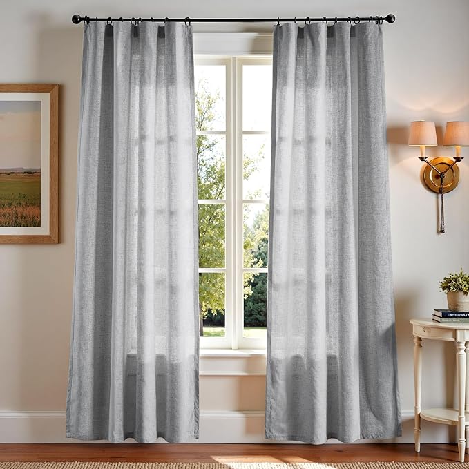jinchan Grey Linen Blend Curtains 84 inch Length 2 Panels for Bedroom Living Room, Light Filtering 50 inch Wide Farmhouse Drapes with Rod Pocket Back Tab(50W x 84L, Grey)
