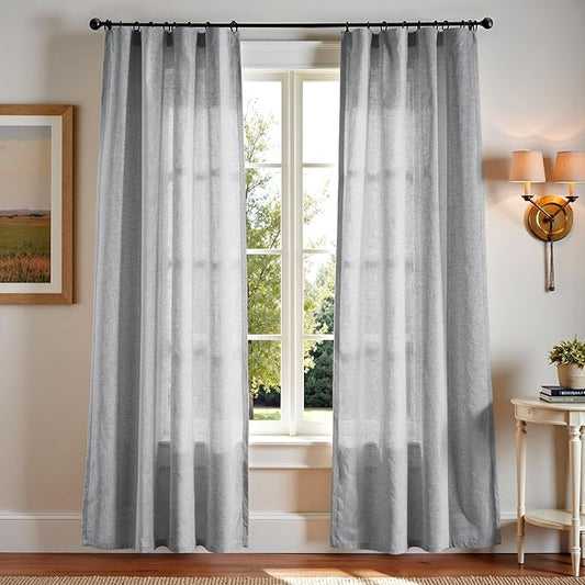 jinchan Grey Linen Blend Curtains 84 inch Length 2 Panels for Bedroom Living Room, Light Filtering 50 inch Wide Farmhouse Drapes with Rod Pocket Back Tab(50W x 84L, Grey)