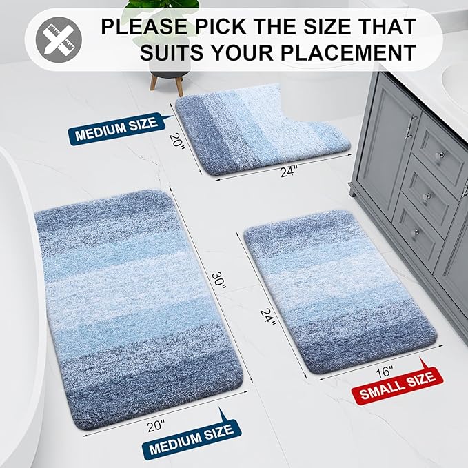 Arotive Microfiber Bathroom Rugs, Shaggy Soft and Absorbent Bath Rug, Non-Slip, Thick Plush Machine Washable Dry Bath Mats for Bathroom, Tub and Shower, 50x30, Light Blue