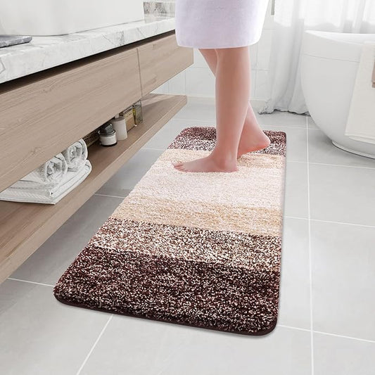 Arotive Microfiber Bathroom Rugs, Shaggy Soft and Absorbent Bath Rug, Non-Slip, Thick Plush Machine Washable Dry Bath Mats for Bathroom, Tub and Shower, 47x17, Brown