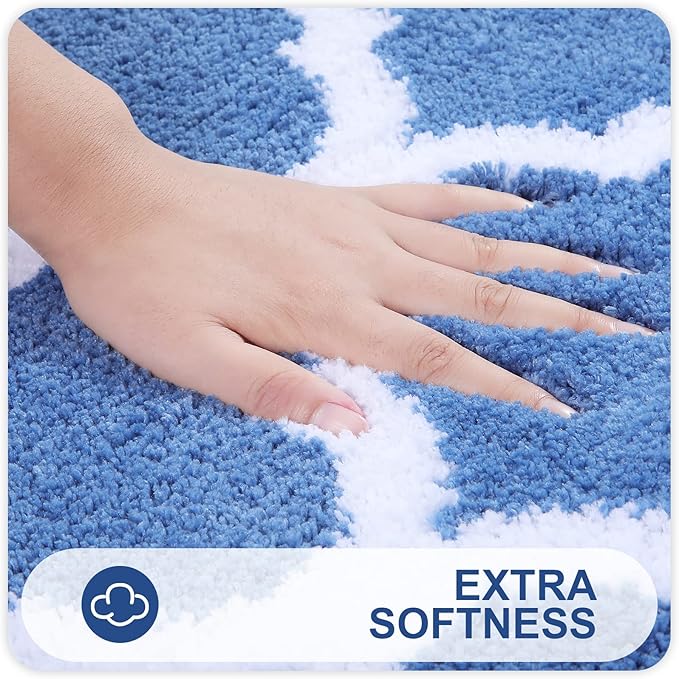 OLANLY Bathroom Rugs 71x24, Soft and Absorbent Microfiber Bath Rugs, Non-Slip Shaggy Shower Carpet, Machine Wash Dry, Bath Mats for Bathroom Floor, Tub and Shower, Blue