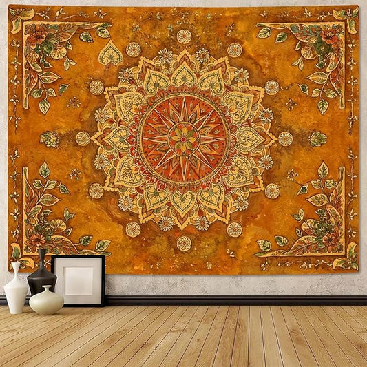 Lunerfex Floral Mandala Tapestry Boho Tapestry for Bedroom Brown Tapestries Wall Hanging Living Room Wall Art and Home Decor 60x80