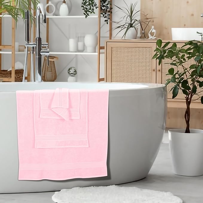 Belizzi Home Ultra Soft 6 Pack Cotton Towel Set, Contains 2 Bath Towels 28x55 inch, 2 Hand Towels 16x24 inch & 2 Wash Coths 12x12 inch, Ideal Everyday use, Compact & Lightweight - Pink
