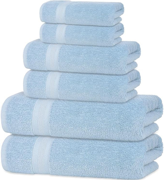 Quick-Dry, Soft & High Absorbent Bath Towels Cotton Turkish Bath Towel Set of 6 | Daily Use 100% Cotton Towels for Bathroom, Gym & More | Bathroom Towels Set (6 Pcs, Blue)