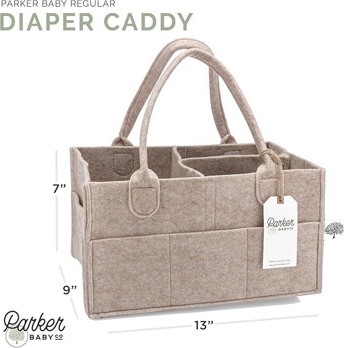 Parker Baby Diaper Caddy - Nursery Storage Bin and Car Organizer for Diapers and Baby Wipes (Oatmeal, Regular)