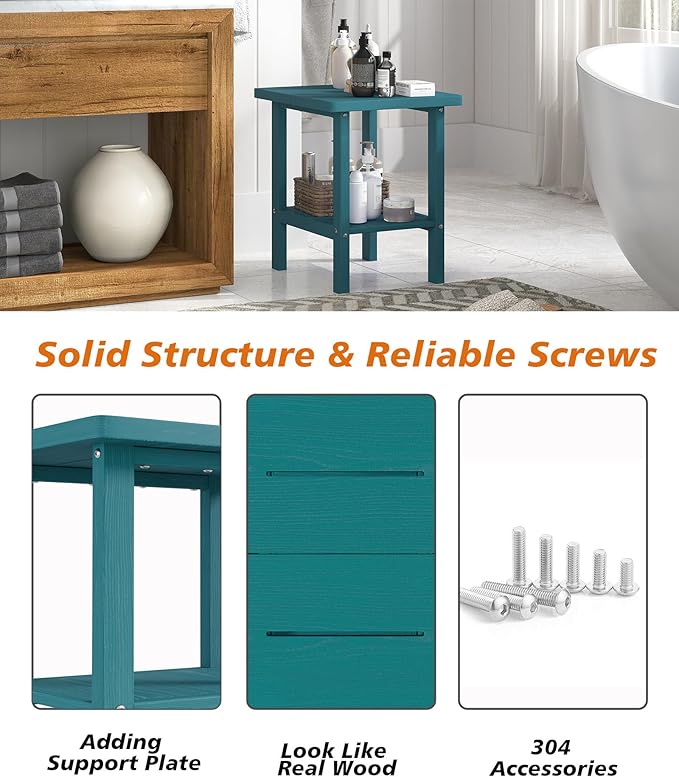 2-Tier Adirondack Square Outdoor Side Table, Pool Composite Patio Table, Weather Resistant End Table for Patio, Backyard, Pool, Easy Maintenance - Aruba