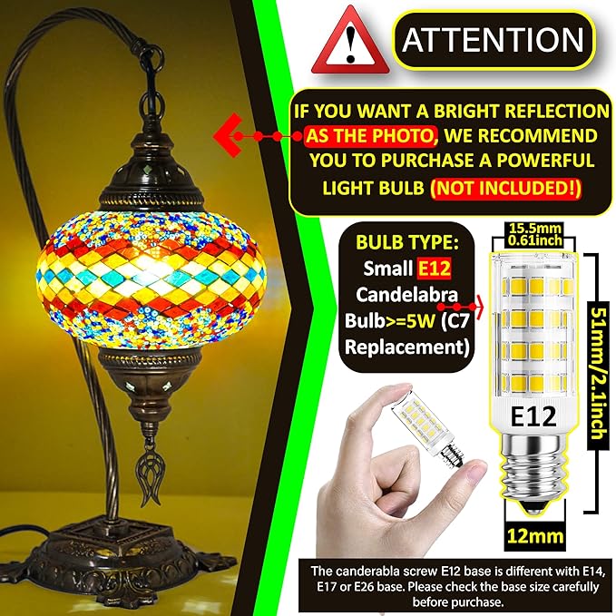 CHICON Handmade Mosaic Tiffany Boho Lamp | Genuine Glass Mosaic | A Piece of Art in Unique Moroccan Bohemian Small Table Lamp - SWAN Fire Wave Orange Red