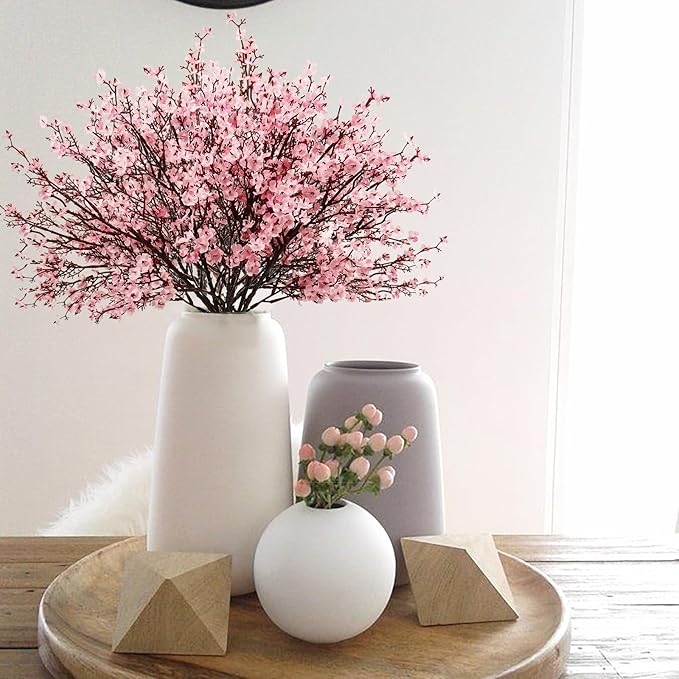Uieke 15 Pcs Artificial Flowers Baby Breath Faux Artificial Gypsophila Bouquet Fake Silk Flowers Real Touch for Hotel Home Office Kitchen Bathroom Wedding Wall DIY Room Farmhouse Décor (Pink)
