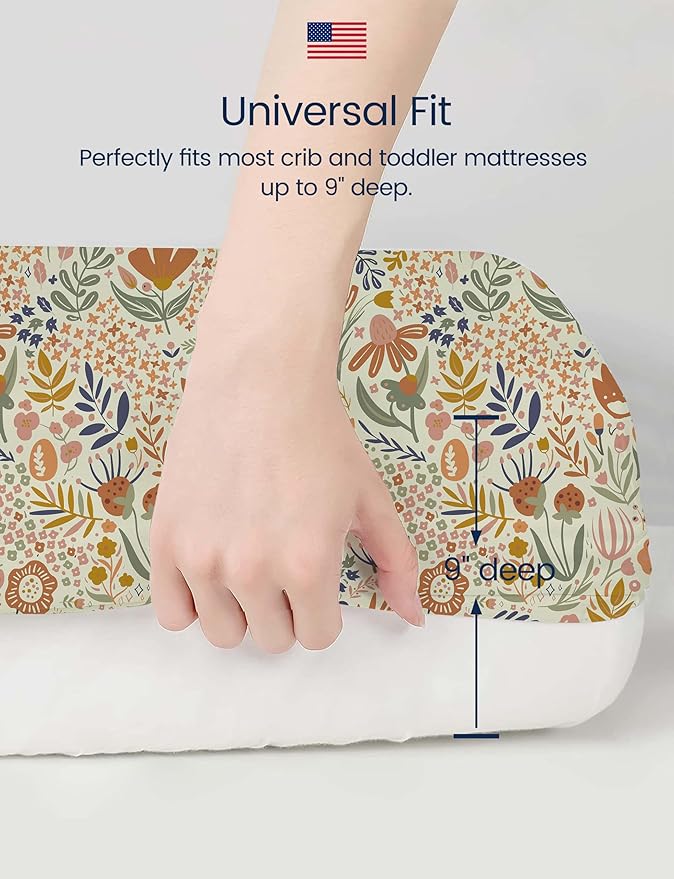 TotAha Crib Sheets for Boys Girls, Buttery Soft Crib Mattress Fitted Sheet, Super Stretchy Jesery Knit Baby Sheet, Silky Comfort Baby Bed Sheets 28x52x9 Extra Deep Pocket(Botanical Garden & Cute Bear)
