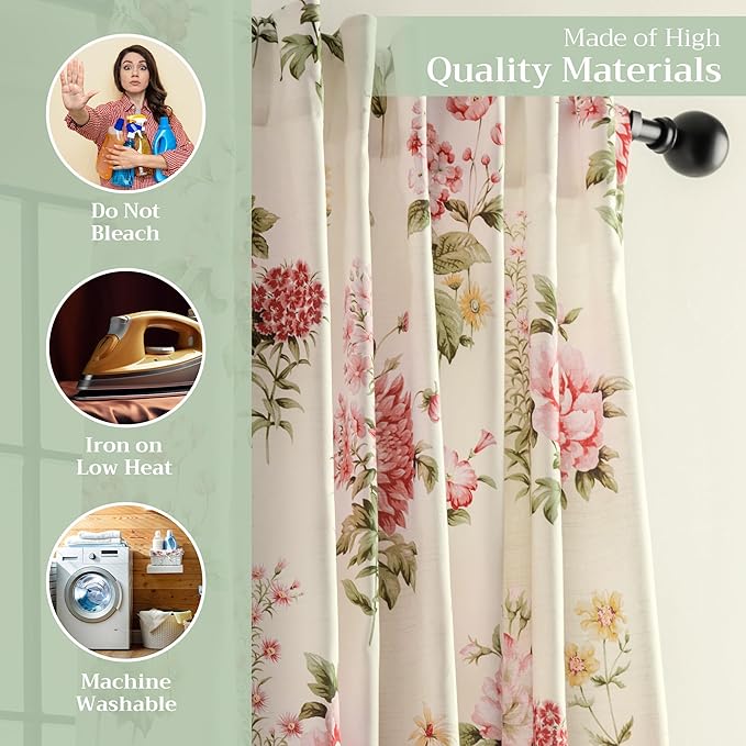 Maison d' Hermine Curtains for Living Room 100% Cotton 84 inch Length Two Panels Light Filtering Curtains for Bedroom Windows with Rod and Loop Pockets Drapes (Swyncombe Coral, 50" W x 84" L)