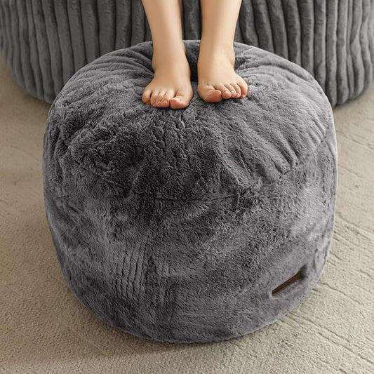 HIGOGOGO Pouf Stuffed Ottoman Round Modern Foam Filled Foot Rest Chair Decorative Poufs 20 x 15 Inches Fluffy Boho Comfy Stool for Living Room, Grey