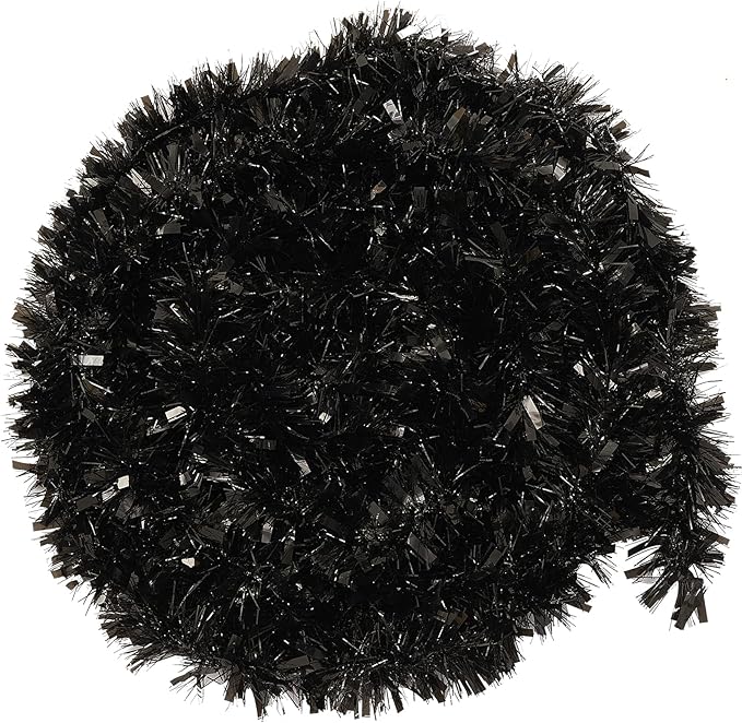 26.2 Feet Black Holiday Tinsel Garland for Christmas,Halloween, Birthday, Weddings, Party Decorations, Xmas Foil Tinsel Garland for All-Season Home Indoor Outdoor Party Supplies(Black)