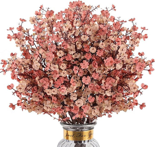 8Pcs Babys Breath Fake Artificial Flowers, Real Touch Light Coffee Color Plants Silk Flowers for Vase Home Office Wedding Spring Winter Indoor Outdoor Centerpiece Table Party Decorations