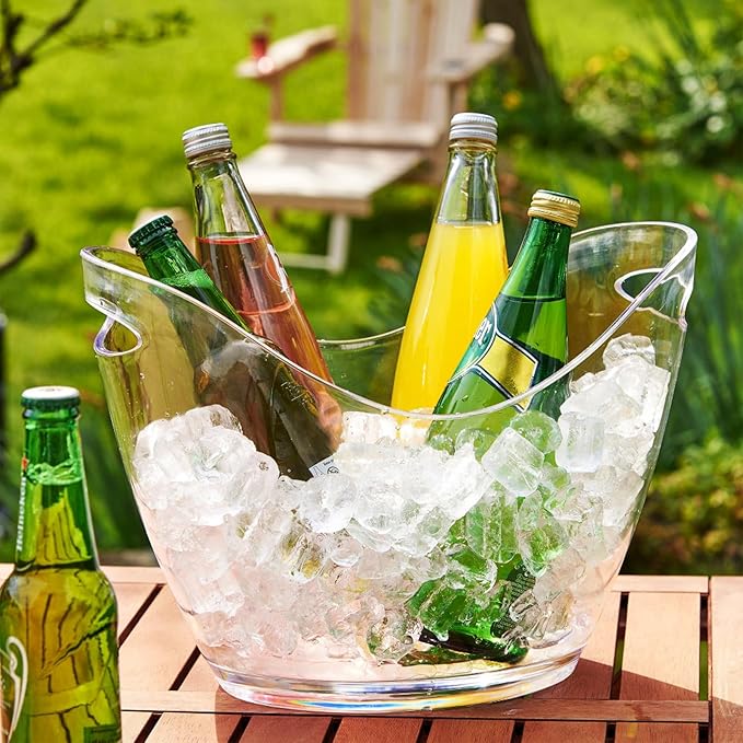 Ice Buckets for Parties, 2 PCS Acrylic Champagne Beverage Tub with 2 Ice Scoops, 4 Liter Clear Wine Buckets Tub for Cocktail Mimosa Bar Beer Drink Bucket for Party (2 x 4L)
