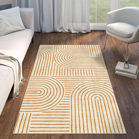 3x5 Washable Area Rug - Small Entryway Rug Non-Slip Orange Abstract Rainbow Kitchen Rugs Modern Boho Carpet Throw Rugs for Living Room Bedroom Bathroom Dorm Nursery Room Home Decor