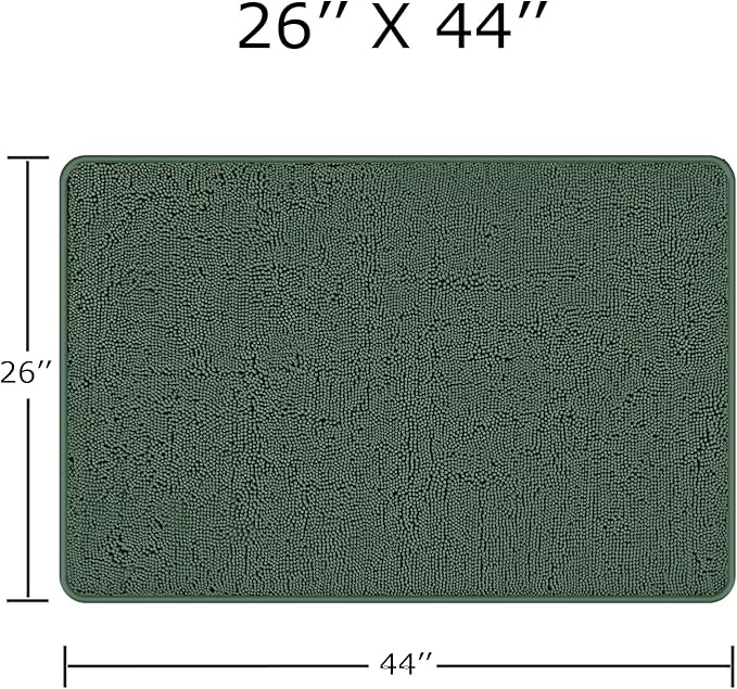 Dark Green Bathroom Rugs – Absorbent and Washable Bath Mat, Non-Slip, Thick Soft Chenille Bath Rugs for Bathroom Floor, Shower, Sink - 26" x 44"