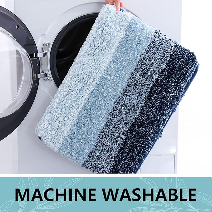 Arotive Microfiber Bathroom Rugs, Shaggy Soft and Absorbent Bath Rug, Non-Slip, Thick Plush Machine Washable Dry Bath Mats for Bathroom, Tub and Shower, 59x24, Dark Blue
