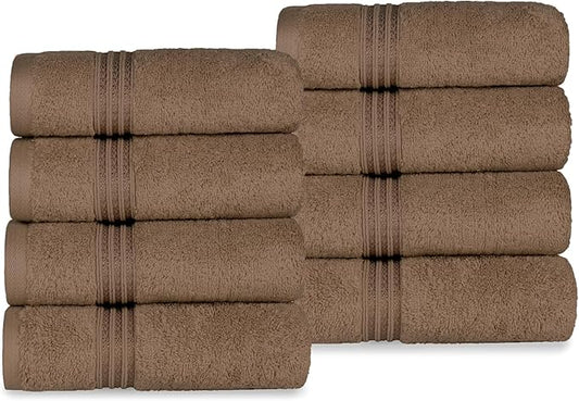 Superior Egyptian Cotton 8-Piece Hand Towel Set, Towel Basics For Quick Dry, Absorbent Small Towels, Facial, Spa, Kitchen, Bathroom Essentials, Apartment, Guest Bath, Soft, Washcloth, Mocha