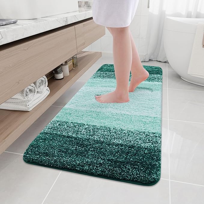 Arotive Microfiber Bathroom Rugs, Shaggy Soft and Absorbent Bath Rug, Non-Slip, Thick Plush Machine Washable Dry Bath Mats for Bathroom, Tub and Shower, 47x20, Dark Green