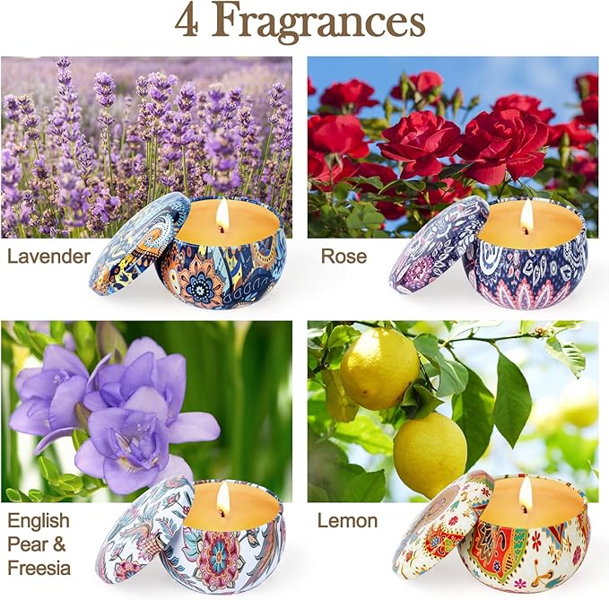 Scented Candles Gift Set for womem, 4 Pack Aromatherapy Candles for Home Scented, Long Lasting Soy Candle Lavender Candle Birthday Chrismas Gifts for Women Mom Bath Spa Yoga Candles