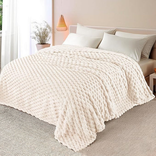 Whale Flotilla King Size Blanket for Bed with Jacquard Pattern, Fuzzy Soft Cozy Exquisite Blankets for All Season, Warm and Fluffy, 90x104 Inch, Ivory
