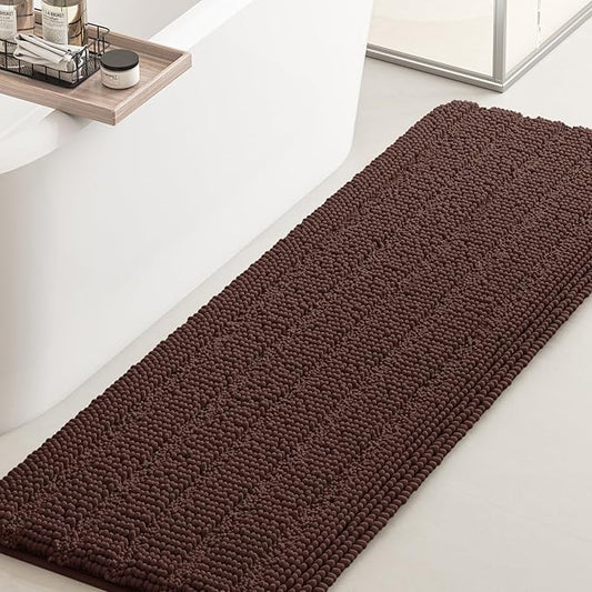 ACCUMTEK Striped Brown Bathroom Rug Mat 70"x24" Ultra Soft, Non Slip Chenille Bath Rugs, Absorbent Plush Shaggy Bath Mats for Bathroom, Bedroom, Kitchen, Shower, Tub