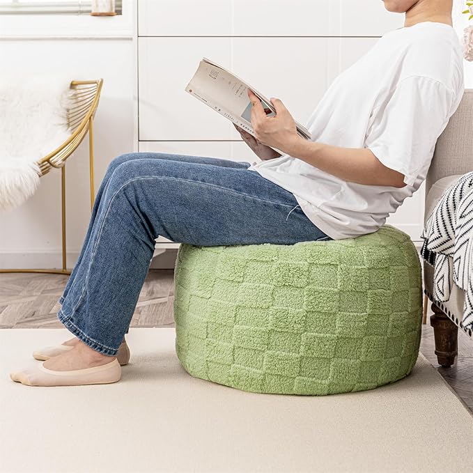 Round Pouf Ottoman 20x 20x 14 Inches Boho Poof Home Decor Floor Pouffe Ottoman Foot Rest for Couch Sofa Bean Bag Chairs Living Room Bedroom Grass Green