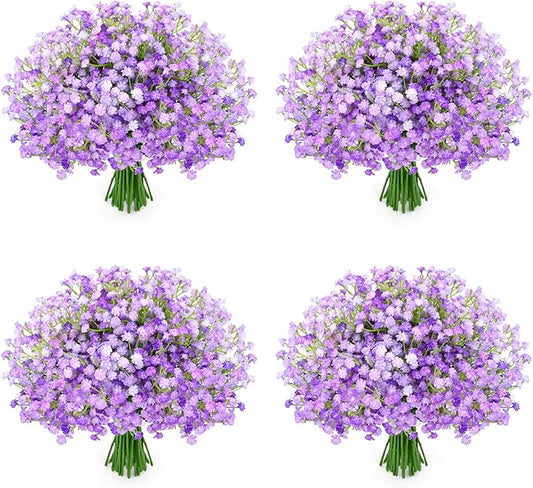 48Pcs Babys Breath Artificial Flowers, Fake Baby Breath Flowers Artificial Bulk Faux Gypsophila Real Touch Flowers for Wedding DIY Bouquet Floral Arrangement Party Home Garden Decor, Purple