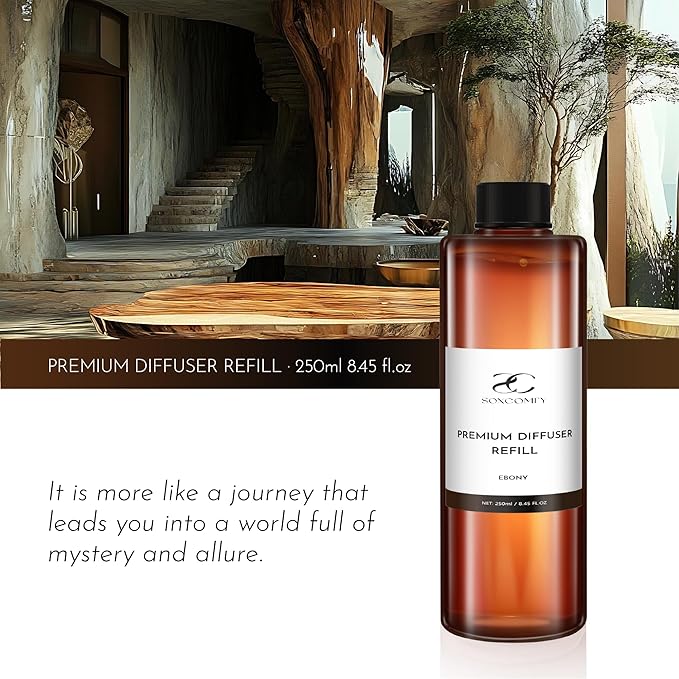 Diffuser Oil Luxury Essential Oils for Diffuser Refill & Air Freshener,Long-Lasting Natural Home Fragrance and Hotel Scent for Diffusers - 8.45 Fl.oz(250ml), Ebony