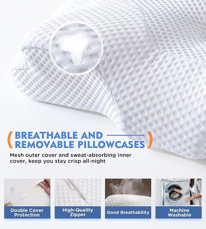 Osteo Cervical Pillow for Neck Pain Relief, Hollow Design Odorless Memory Foam Pillows with Cooling Case, Adjustable Orthopedic Bed Pillow for Sleeping, Contour Support for Side Back Stomach Sleepers