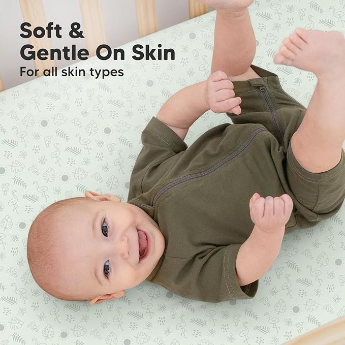 2-Pack Organic Crib Sheets for Boys, Girls - Jersey Fitted Crib Sheet, Baby Crib Sheets Neutral, Crib Mattress Sheet, Cotton Crib Sheets, Breathable Crib Sheet, Baby Mattress Sheets (Tropic Oasis)